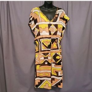 Matthew Williamson Silk Open Shoulder Native American Geometric Dress w/Slip -14